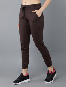 alan jones solid women brown track pants