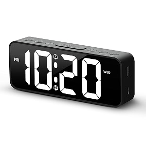 alanas digital alarm clockfor bedroom 2 set alarms with snooze dimmer adjustable volume large number display usb charging port for cellphone outlet powered clocks for heavy sleeper