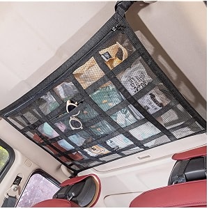 alaska car ceiling storage net bag suitable only for vehicles having 4 ceiling grab handles universal fit double-layer adjustable for cars suvs and trucks