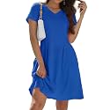 Alaster Queen Womens 2025 Casual Summer Dresses Flowing V Neck Mini Dress Short Sleeve T Shirts for Women with Pocket