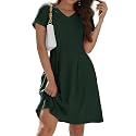 Alaster Queen Womens 2025 Casual Summer Dresses Flowing V Neck Mini Dress Short Sleeve T Shirts for Women with Pocket