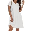 Alaster Queen Womens 2025 Casual Summer Dresses Flowing V Neck Mini Dress Short Sleeve T Shirts for Women with Pocket