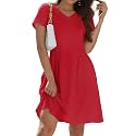 Alaster Queen Womens 2025 Casual Summer Dresses Flowing V Neck Mini Dress Short Sleeve T Shirts for Women with Pocket