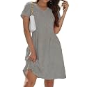 Alaster Queen Womens 2025 Casual Summer Dresses Flowing V Neck Mini Dress Short Sleeve T Shirts for Women with Pocket