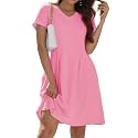 Alaster Queen Womens 2025 Casual Summer Dresses Flowing V Neck Mini Dress Short Sleeve T Shirts for Women with Pocket