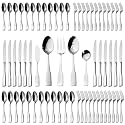 Alata Kate 65-Piece Silverware With Utensil-Serving Set, Service for 12, Stainless Steel Flatware, Mirror Polished Cutlery, Dishwasher Safe