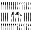 Alata Kate Black Mirror 45-Piece Silverware With Utensil-Serving Set, Service for 8, Stainless Steel Flatware, Mirror Polished Cutlery, Dishwasher Safe
