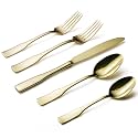 Alata Kate Champagne Gold Mirror 20-Piece Silverware Set, Service for 4, Stainless Steel Flatware Set, Mirror Polished Cutlery Set, Dishwasher Safe