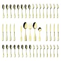 Alata Kate Champagne Gold Mirror 45-Piece Silverware With Utensil-Serving Set, Service for 8, Stainless Steel Flatware, Mirror Polished Cutlery, Dishwasher Safe