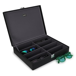 alawo sunglasses storage box organiser 8 slots black quilted design with lock grey interior
