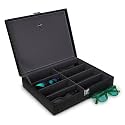 ALAWO Sunglasses Storage Box Organiser, 8 Slots, Black Quilted Design with Lock, Grey Interior