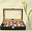 ALAWO Watch Box Organizer Case with 12 slots of Watches in Transparent Display with Black &amp; Cream Cream Color in PU Leather