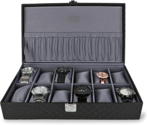 alawo watch box organizer holder for men  women 12 slots of watches black and gray watch box