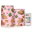 ALAZA Christmas Capybara Pink Flickering Flameless Candles Battery Operated with Remote Timer,Tea Light Candles LED Pillar Votive Candles Set of 2 for Outdoor Indoor Decorations