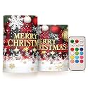 ALAZA Christmas Flickering Flameless Candles Buffalo Plaid Check Snowflake Battery Operated with Remote Timer,Tea Light Candles LED Pillar Votive Candles Set of 2 for Outdoor Indoor Xmas Decorations
