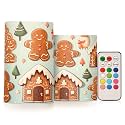 ALAZA Christmas Gingerbread House Flickering Flameless Candles Battery Operated with Remote Timer,Tea Light Candles LED Pillar Votive Candles Set of 2 for Outdoor Indoor Decorations