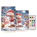 ALAZA Christmas Snowman Winter Snow Flickering Flameless Candles Battery Operated with Remote Timer,Tea Light Candles LED Pillar Votive Candles Set of 2 for Outdoor Indoor Decorations