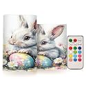 ALAZA Easter Bunny Rabbit Eggs Spring Flowers Flickering Flameless Candles Battery Operated with Remote Timer,Tea Light Candles LED Pillar Votive Candles Set of 2 for Outdoor Indoor Decorations