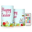 ALAZA Easter Egg Hunt Rabbit Greeting Flickering Flameless Candles Battery Operated with Remote Timer,Tea Light Candles LED Pillar Votive Candles Set of 2 for Outdoor Indoor Decorations