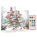 ALAZA Flickering Flameless Candles with Christmas Tree Red Birds Battery Operated with Remote Timer,Tea Light Candles LED Pillar Votive Candles Set of 2 for Outdoor Indoor Decorations