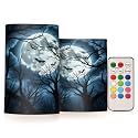 ALAZA Halloween Scary Night Bat Flickering Flameless Candles Battery Operated with Remote Timer,Tea Light Candles LED Pillar Votive Candles Set of 2 for Outdoor Indoor Decorations