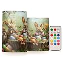 ALAZA Happy Easter Rabbit Egg Tulip Flowers Flickering Flameless Candles Battery Operated with Remote Timer,Tea Light Candles LED Pillar Votive Candles Set of 2 for Outdoor Indoor Decorations16