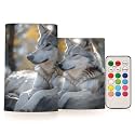ALAZA Lovely Wolf Real Flickering Flameless Candles Battery Operated with Remote Timer,Tea Light Candles LED Pillar Votive Candles Set of 2 for Outdoor