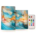 ALAZA Orange Teal Blue Marble Flickering Flameless Candles Battery Operated with Remote Timer,Tea Light Candles LED Pillar Votive Candles Set of 2 for Outdoor Indoor Decorations