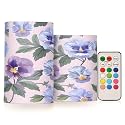 ALAZA Pansy Pink Purple Flowers Flickering Flameless Candles Battery Operated with Remote Timer,Tea Light Candles LED Pillar Votive Candles Set of 2 for Outdoor Indoor
