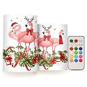 ALAZA Pink Flamingo Merry Christmas Happy New Year Flickering Flameless Candles Battery Operated with Remote Timer,Tea Light Candles LED Pillar Votive Candles Set of 2 for Outdoor Indoor Decorations