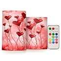ALAZA Pink Hearts Flickering Flameless Candles Battery Operated with Remote Timer,Tea Light Candles LED Pillar Votive Candles Set of 2 for Outdoor Indoor Decorations