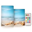 ALAZA Shells Beach Seashores Summer Flickering Flameless Candles Battery Operated with Remote Timer,Tea Light Candles LED Pillar Votive Candles Set of 2 for Outdoor Indoor Decorations