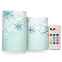 ALAZA Silver Winter Abstract Christmas Snowflakes Flickering Flameless Candles Battery Operated with Remote Timer,Tea Light Candles LED Pillar Votive Candles Set of 2 for Outdoor Indoor Decorations