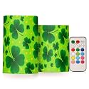 ALAZA St Patricks Day Shamrock Clover Flickering Flameless Candles Battery Operated with Remote Timer,Tea Light Candles LED Pillar Votive Candles Set of 2 for Outdoor Indoor Decorations7