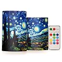 ALAZA Starry Sky Flickering Flameless Candles Battery Operated with Remote Timer,Tea Light Candles LED Pillar Votive Candles Set of 2 for Outdoor Indoor Decorations