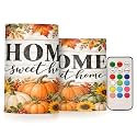 ALAZA Thanksgiving Pumpkins Flickering Flameless Candles Battery Operated with Remote Timer,Tea Light Candles LED Pillar Votive Candles Set of 2 for Outdoor Indoor Decorations