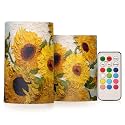 ALAZA Van Gogh Sunflowers Flickering Flameless Candles Battery Operated with Remote Timer,Tea Light Candles LED Pillar Votive Candles Set of 2 for Outdoor Indoor Decorations