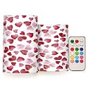 ALAZA Watercolor Red Pink Hearts Flickering Flameless Candles Battery Operated with Remote Timer,Tea Light Candles LED Pillar Votive Candles Set of 2 for Outdoor Indoor Decorations