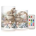 ALAZA Watercolour Cute Rabbit Easter Bunny Flickering Flameless Candles Battery Operated with Remote Timer,Tea Light Candles LED Pillar Votive Candles Set of 2 for Outdoor Indoor Decorations