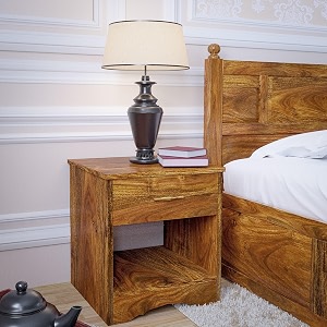 alberto bed side table for bedroom with drawer side table engineered wood side table finish color - teak finish