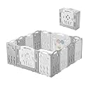 Albott Baby Playpen, Upgraded 14 Panels Foldable Baby Fence with Game Panel and Safety Gate, Adjustable Shape, Portable Play Yards for Children Toddlers Indoors or Outdoors (White+Grey,14 Panel)