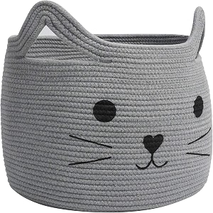 alby large woven cotton rope storage basket laundry basket organizer for toys blanket clothes towels gifts  pet gift basket for cat dog - 15734 l11834 h black gray
