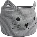 ALBY® Large Woven Cotton Rope Storage Basket, Laundry Basket Organizer for Toys, Blanket, Clothes, Towels, Gifts | Pet Gift Basket for Cat, Dog - 15.7" L×11.8" H, Black (Gray)