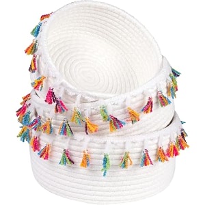 alby rope storage natural handwoven jute round shelf basket for your home amp kitchen small medium large-pack of 3 white multitassle
