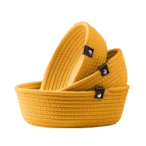alby rope storage natural handwoven jute round shelf basket for your home amp kitchen small medium large-pack of 3 yellow