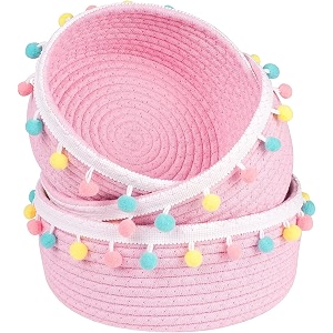 alby rope storage natural handwoven jute round shelf basket for your home amp kitchen small medium large-pack of 3 pink tassle