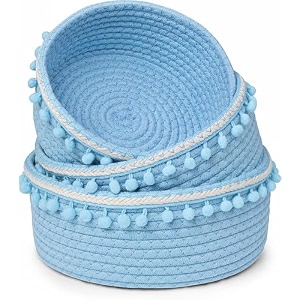 alby rope storage natural handwoven jute round shelf basket for your home amp kitchen small medium large-pack of 3 sky blue tassle