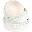 ALBY® Rope Storage Natural Handwoven Jute Round Shelf Basket For Your Home &amp; Kitchen (Small, Medium, Large)-Pack Of 3 (white tassle)
