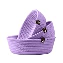 ALBY® Rope Storage Natural Handwoven Jute Round Shelf Basket For Your Home &amp; Kitchen (Small, Medium, Large)-Pack Of 3 (Purple)