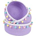 ALBY® Rope Storage Natural Handwoven Jute Round Shelf Basket For Your Home &amp; Kitchen (Small, Medium, Large)-Pack Of 3 (PURPLE TASSEL)